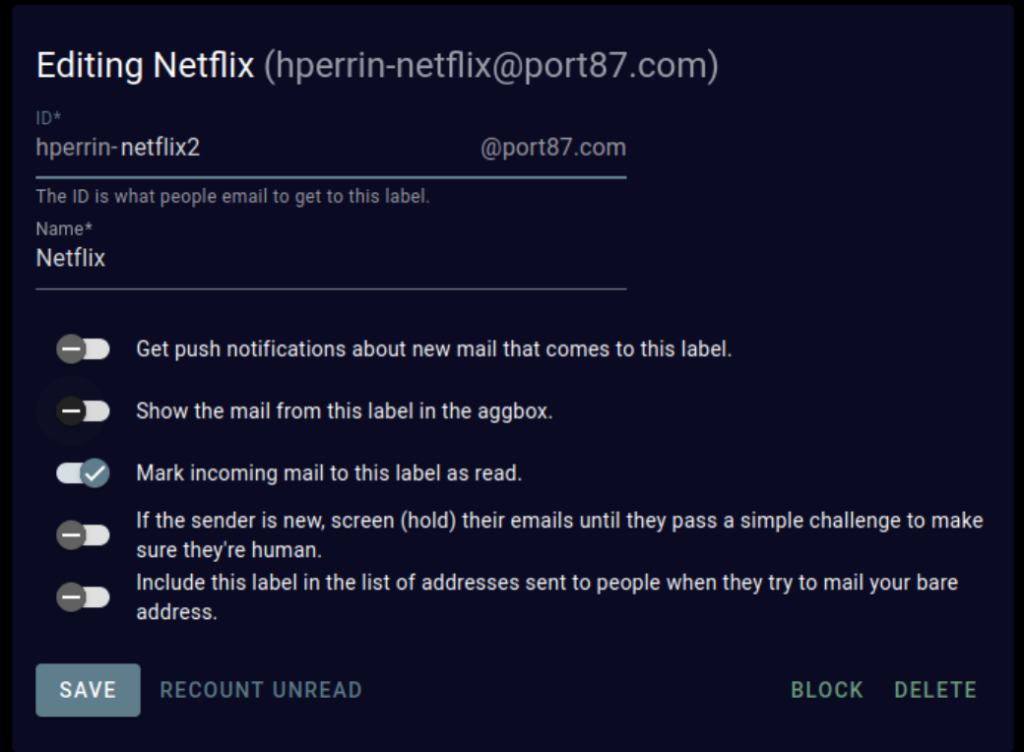A screenshot showing modifying the Netflix label within Port87 to make the address netflix2 instead.