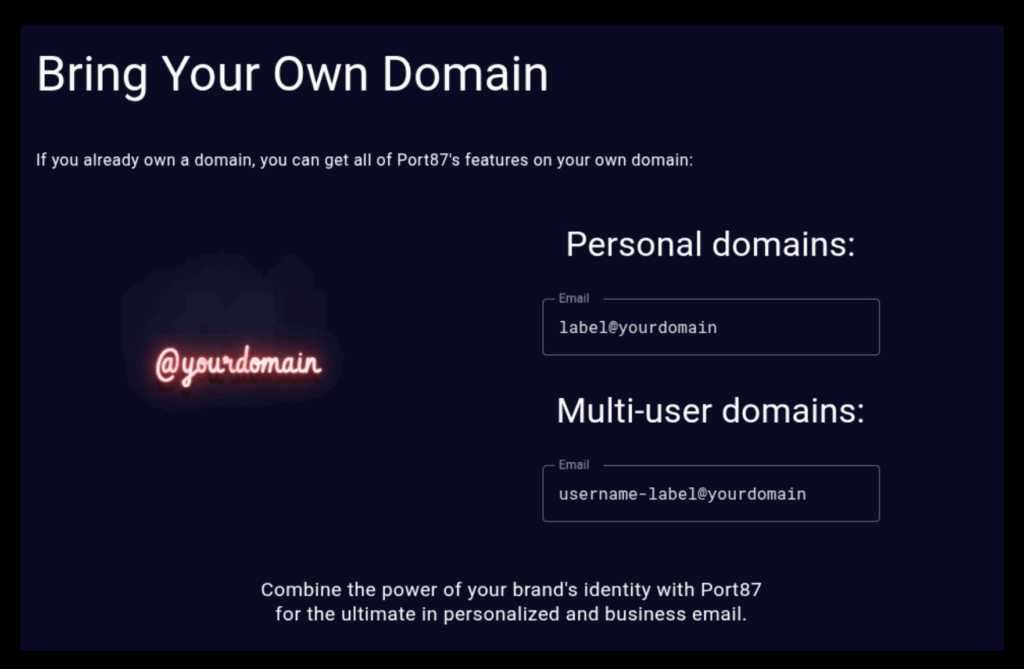 Screenshot of the custom domains callout from port87.com